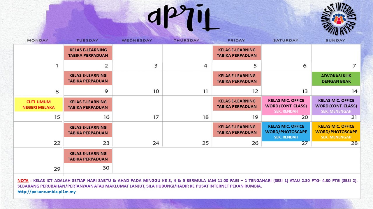 Jadual April 2019