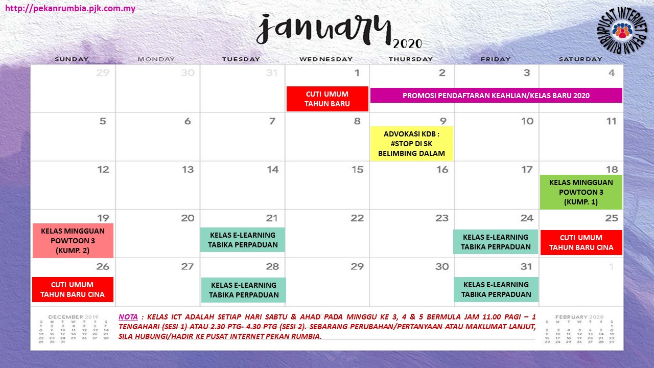 Jadual Jan 2020