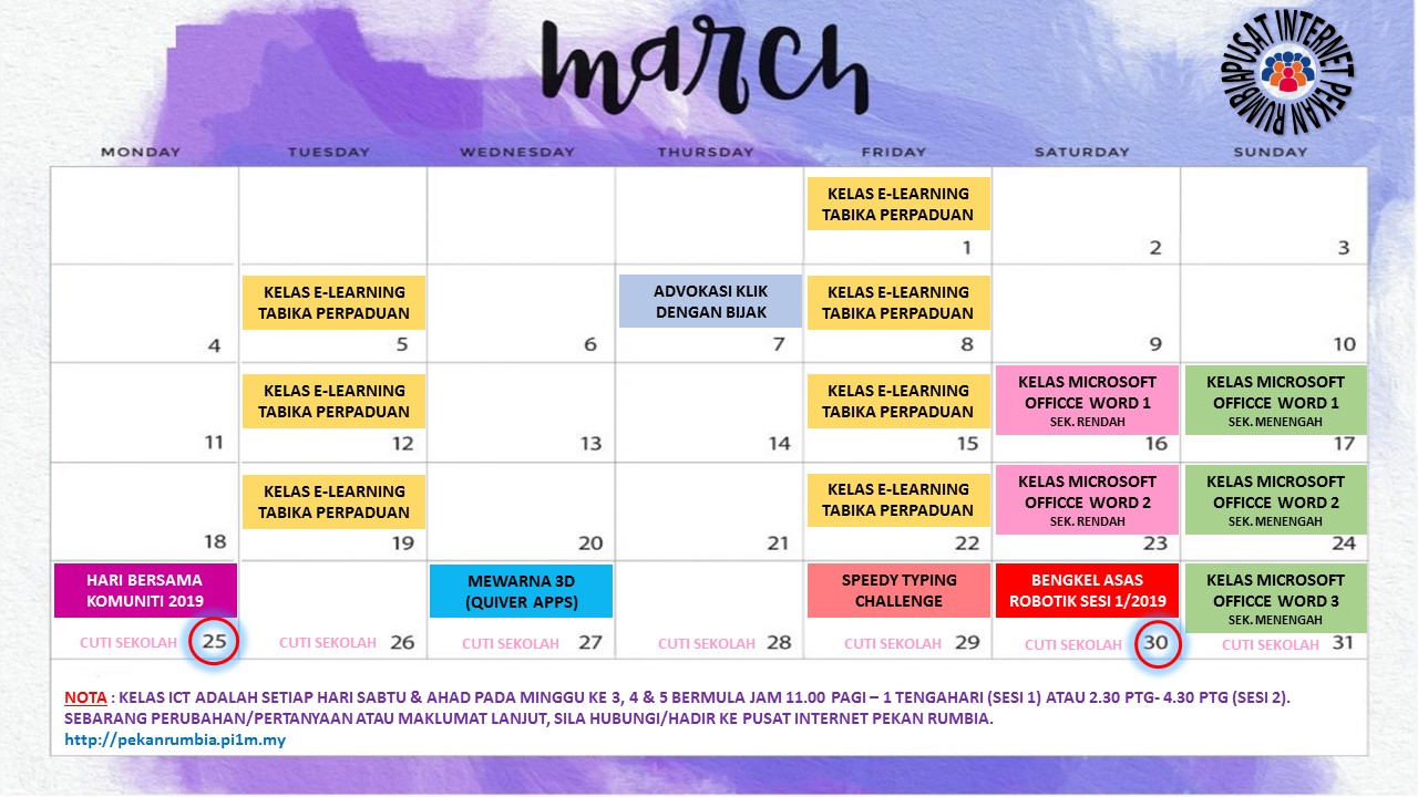 Jadual Mac 2019